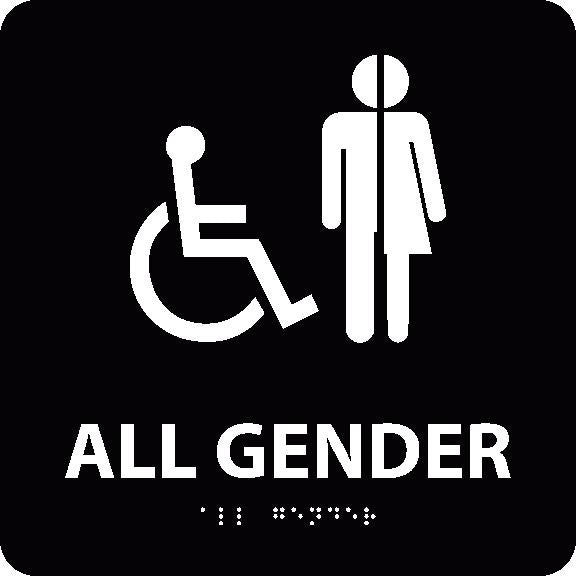 All Gender/Handicapped Braille Ada Sign(W/Handicap Symbol) - Blk - 8X8-1