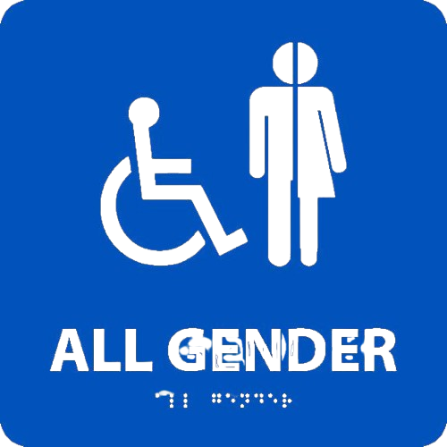All Gender/Handicapped Braille Ada Sign(W/Handicap Symbol) - Blue - 8X8-1