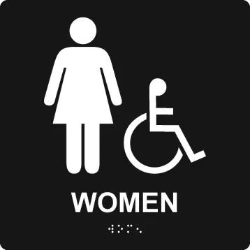 ADA Braille Tactile Sign: Handicap Accessible Women's Restroom (Square)-1