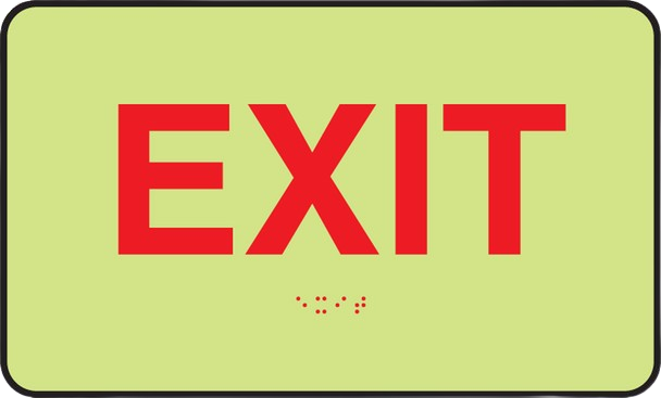 Lumi-Glow Braille Sign: Exit 6" x 10" Lumi-Glow Acrylic Plastic 1/Each-1