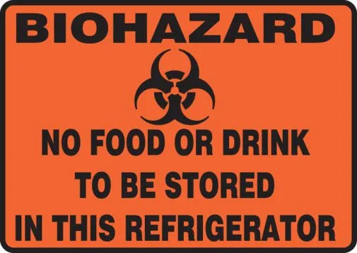 Biohazard Safety Sign: No Food Or Drink To Be Stored In This Refrigerator-1